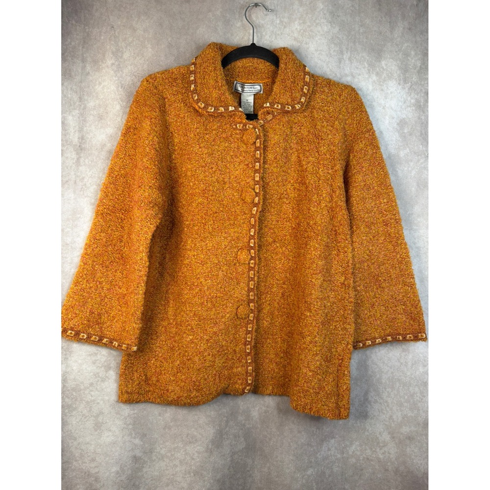 NWT SIMONTON SAYS Women's M Textured Cardigan Orange Wool Blend MCM‎ w Brooch